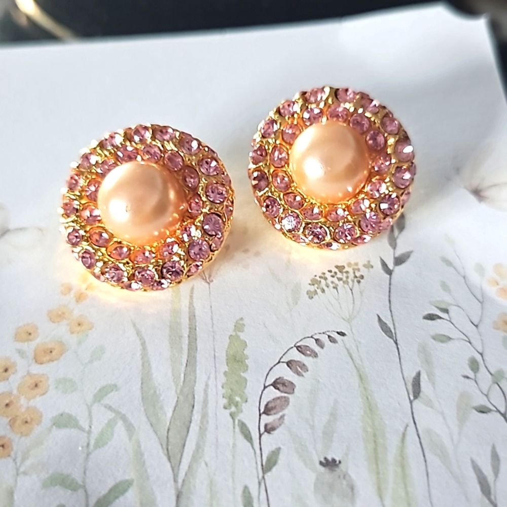 Joan Rivers Gold Plated Pink Crystal Clip Earrings